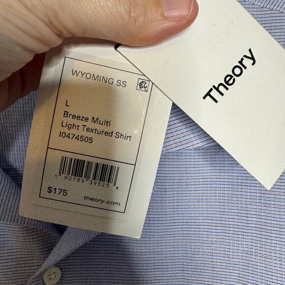 Theory Wyoming SS Breeze Multi Light Textured Cotton Shirt L NWT - Picture 3 of 6